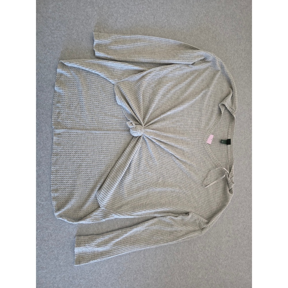 Wild Fable Gray Waffle Knit Tie Front Long Sleeve Top XL